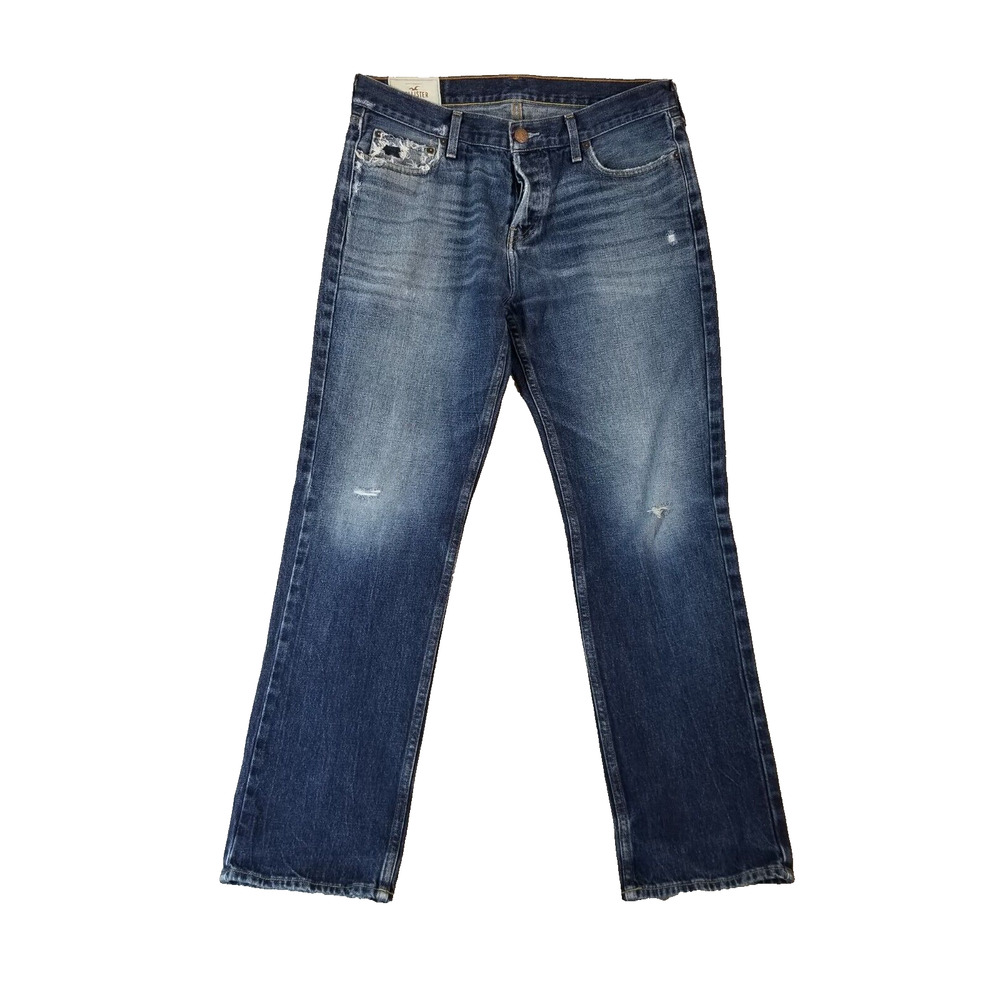 Hollister jeans men's 34x32 relaxed straight blue denim pants button fly